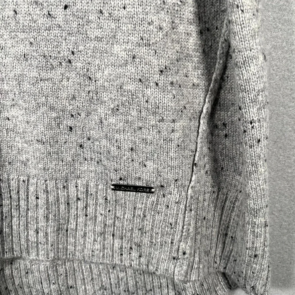 Michael Kors Sweater Womens Large Gray Tweed Knit Turtleneck Split Back Pullover